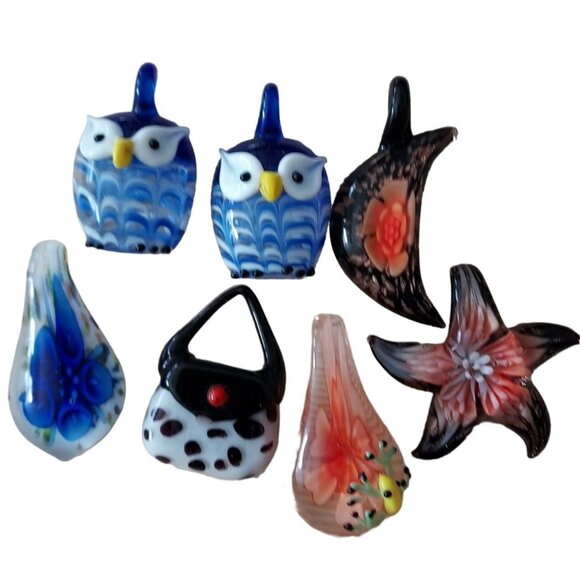 Variety of 7 Murano Art Glass Pendants - Picture 1 of 14